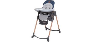 Maxi-Cosi 6-in-1 Minla High Chair in Essential Blue - 45 degree angle view of left side