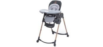 Maxi-Cosi 6-in-1 Minla High Chair in Essential Graphite - 45 degree angle view of left side