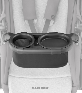 Tray being shown installed on a stroller seat