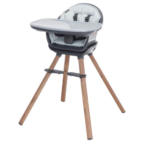 Moa 8-in-1 High Chair - Essential Graphite - 45 degree angle view of left side