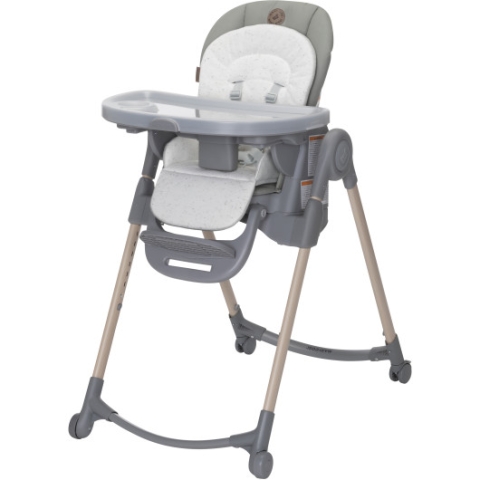 Maxi-Cosi 6-in-1 Minla High Chair in Essential Graphite - 45 degree angle view of left side