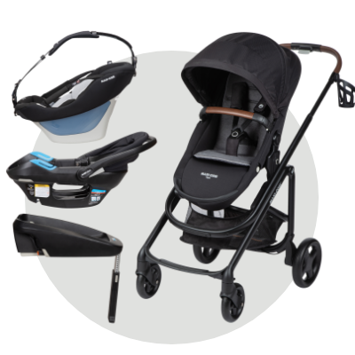 tayla modular stroller with coral xp infant car seat in black