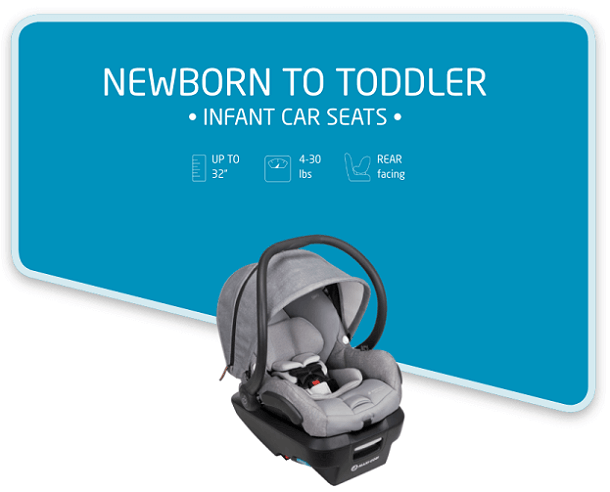 Newborn to toddler infant car seats